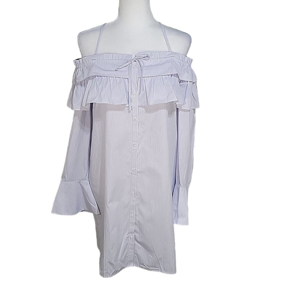 Rebecca Minkoff Pallas Dress Off The Shoulder Pinstriped Womens Medium NWT